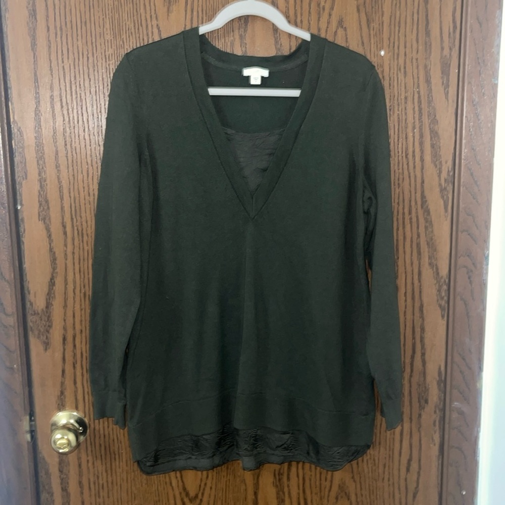 J. Jill Hunter Green Cotton Viscose Blend Pullover VNeck Sweater EUC Womens Med